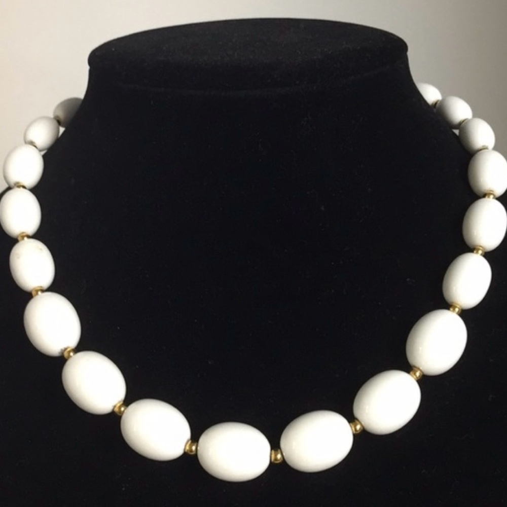 Monet necklace white bead, gold tone beaded
